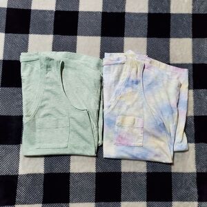 SO Set of 2 V-Neck Front Pocket Tank Tops, pastel multi tie-dye and mint green